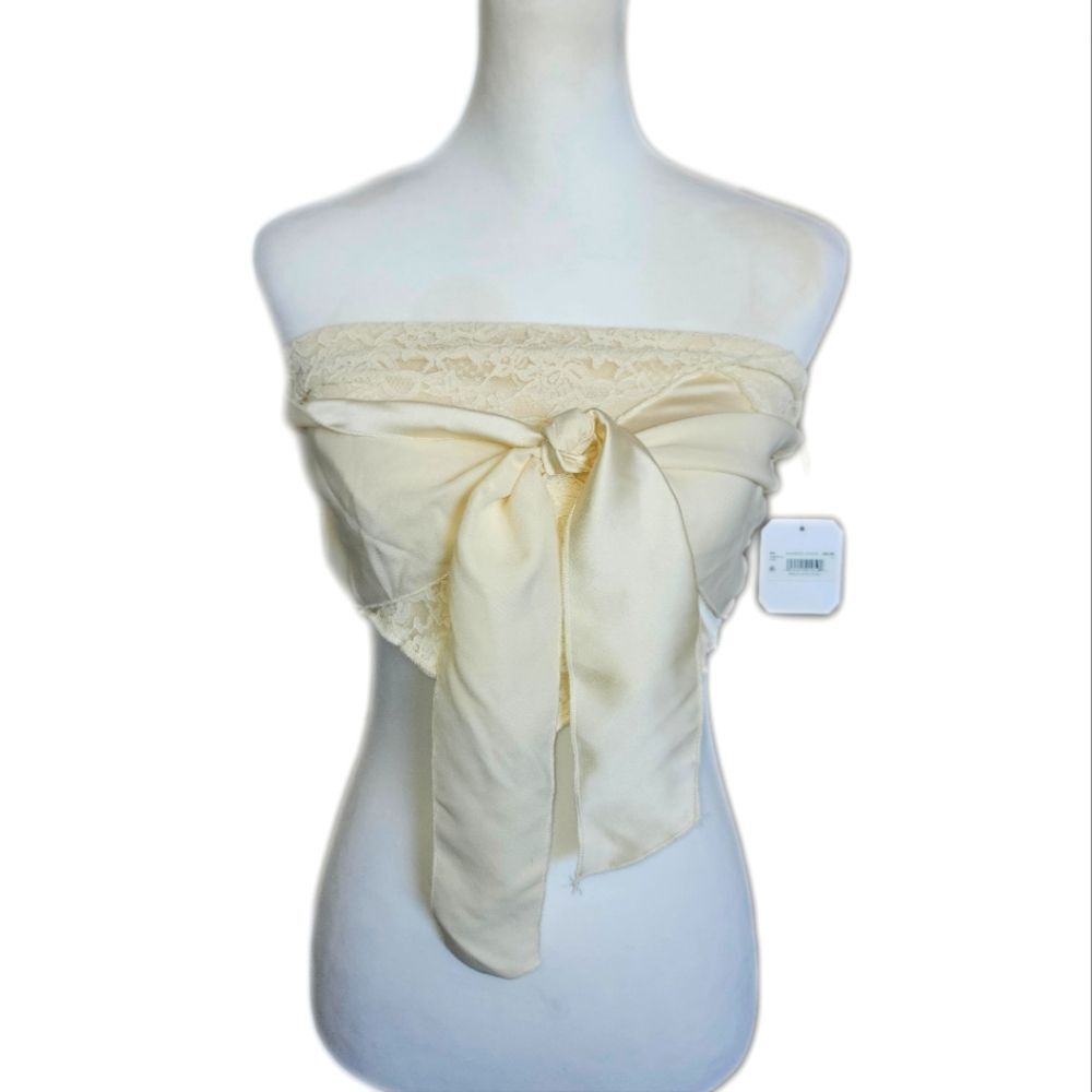 Altar'd State NWT Ivory Strapless Tube Top, Lace Overlay, Tie Bow, Small